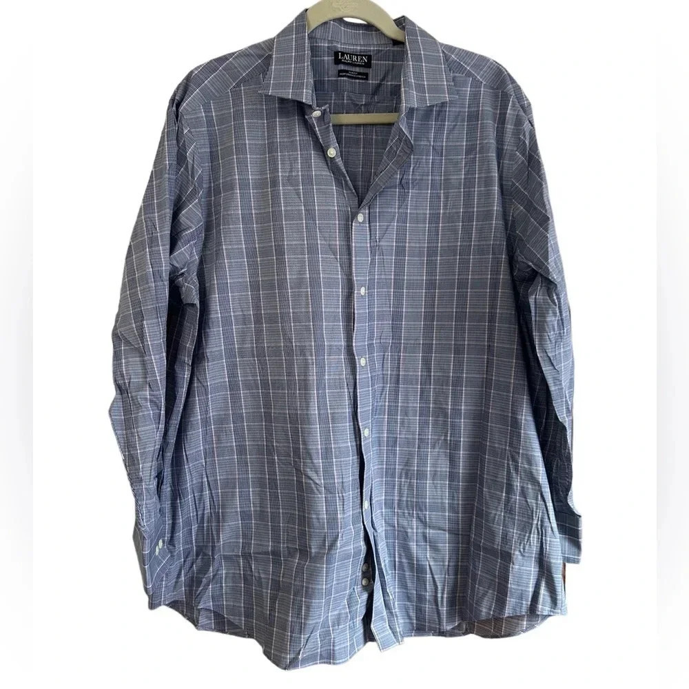 RALPH LAUREN BLUE PLAID SLIM FIT BUTTON DOWN SHIRT